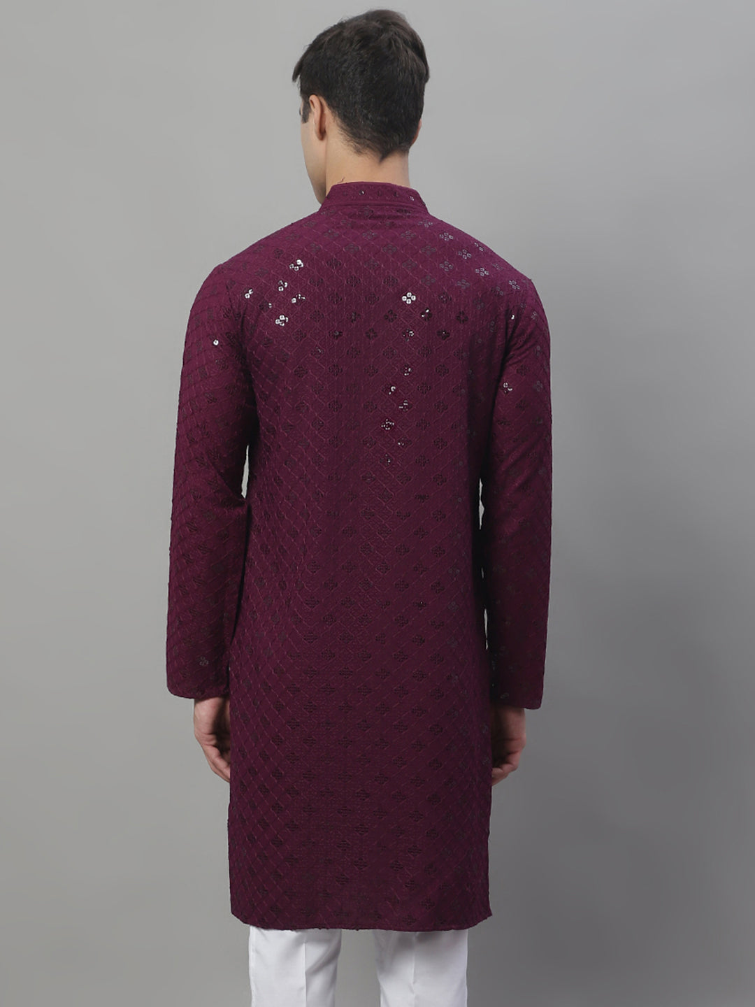 Men's Purple Chikankari Embroidered and Sequence Kurtas