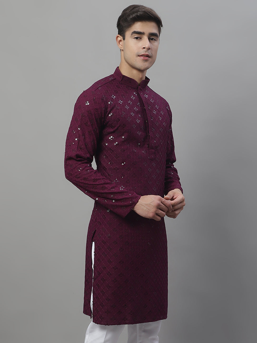 Men's Purple Chikankari Embroidered and Sequence Kurtas