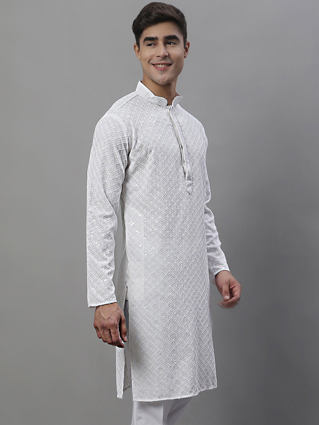 Men's White Chikankari Embroidered and Sequence Kurtas