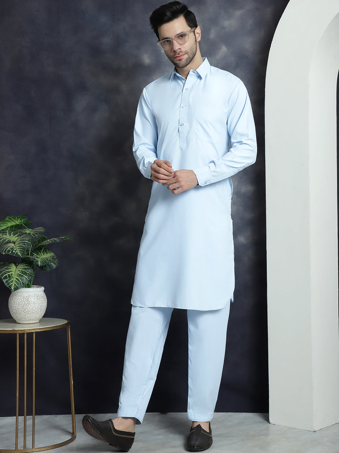 Men's Solid Pathani Kurta with Salwar ( JOKP 696Sky ) [FF] [D-17-18]
