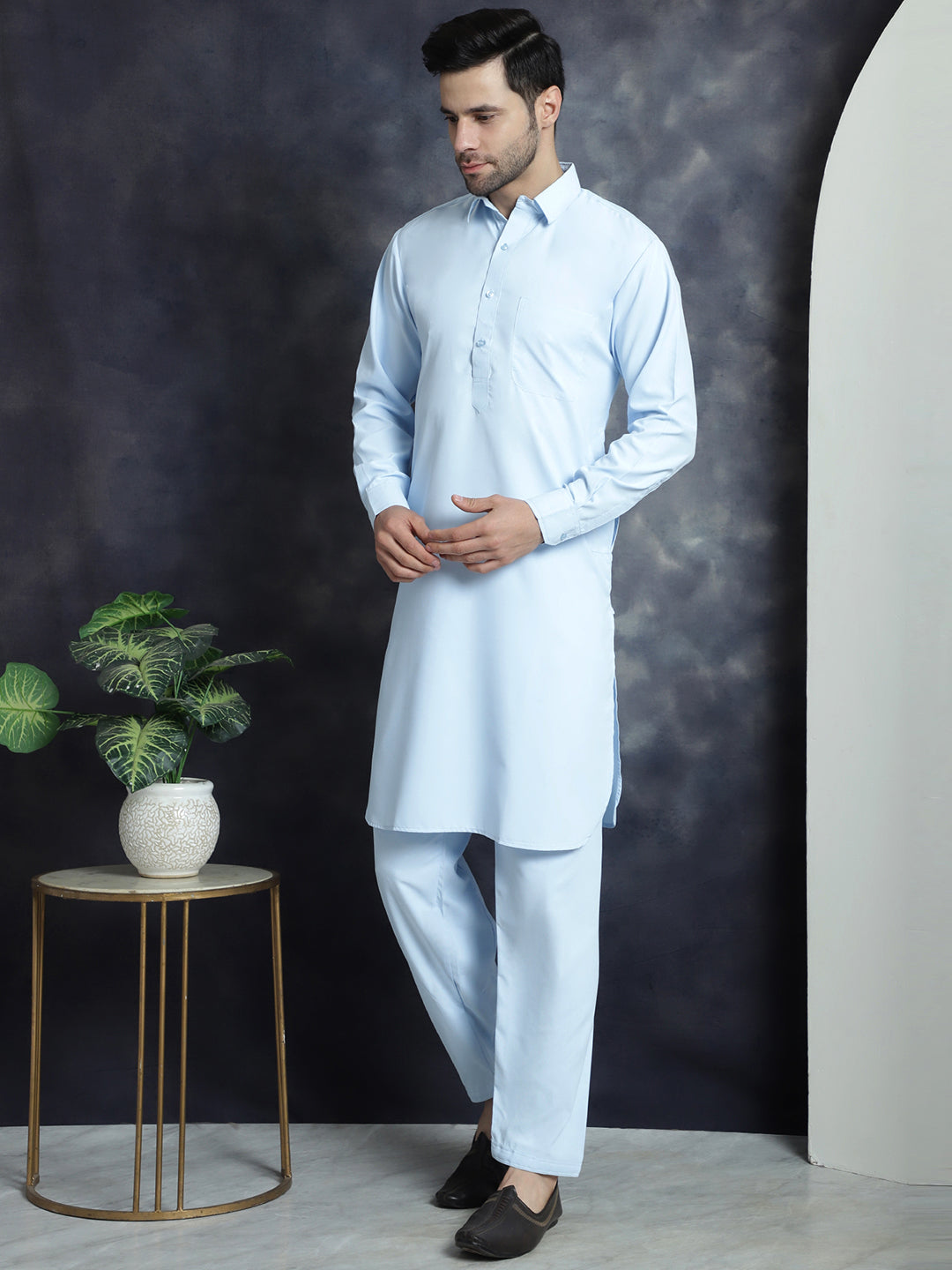 Men's Solid Pathani Kurta with Salwar ( JOKP 696Sky ) [FF] [D-17-18]