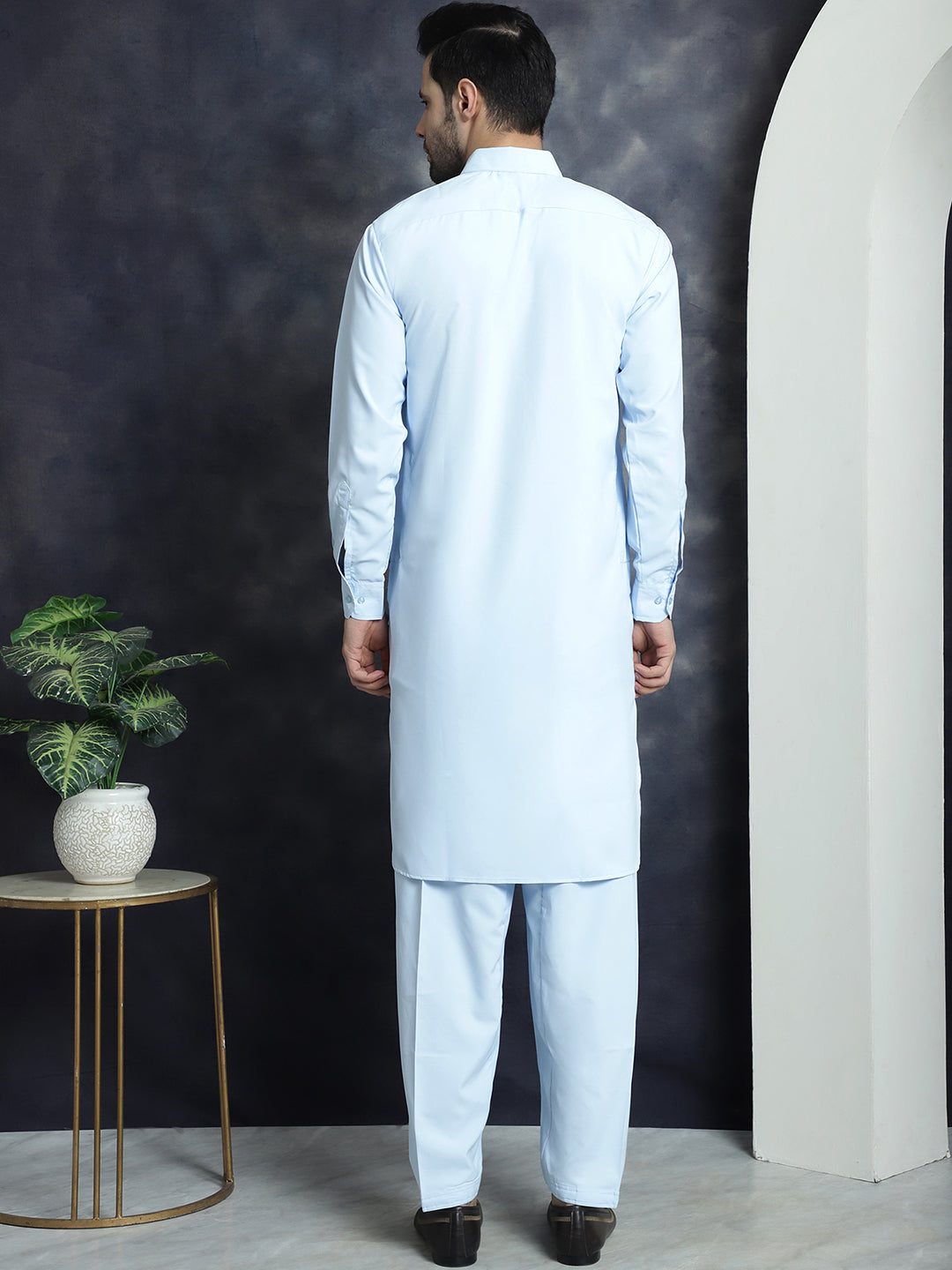 Men's Solid Pathani Kurta with Salwar ( JOKP 696Sky ) [FF] [D-17-18]