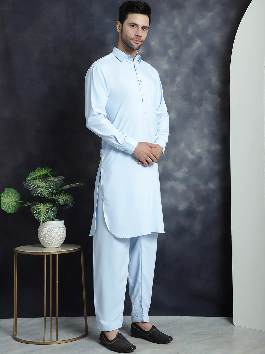 Men's Solid Pathani Kurta with Salwar ( JOKP 696Sky ) [FF] [D-17-18]