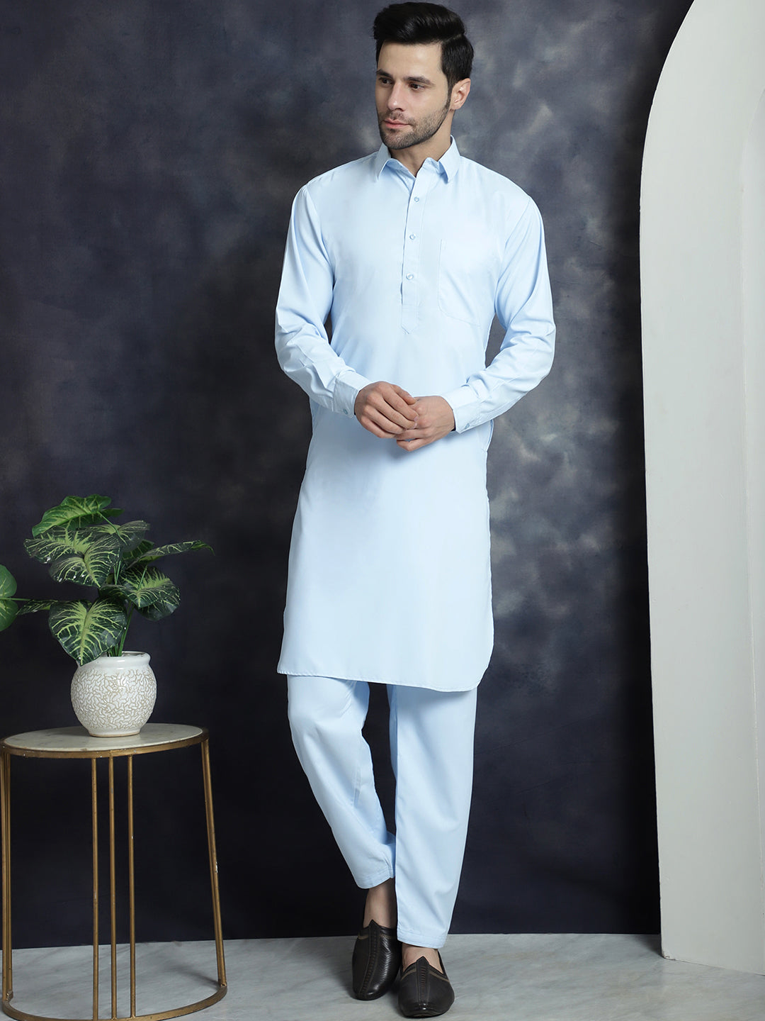 Men's Solid Pathani Kurta with Salwar ( JOKP 696Sky ) [FF] [D-17-18]