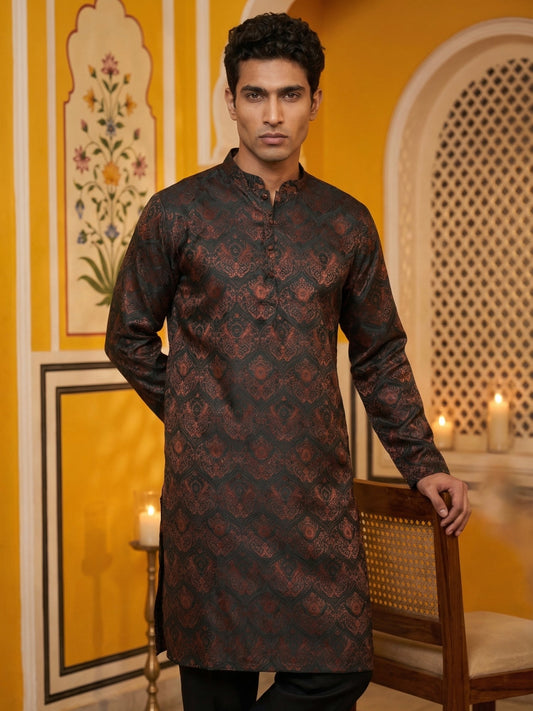 Jacquard Silk Kurta Pyjama Set for Men ( JOKP B-P 5043Bronze )