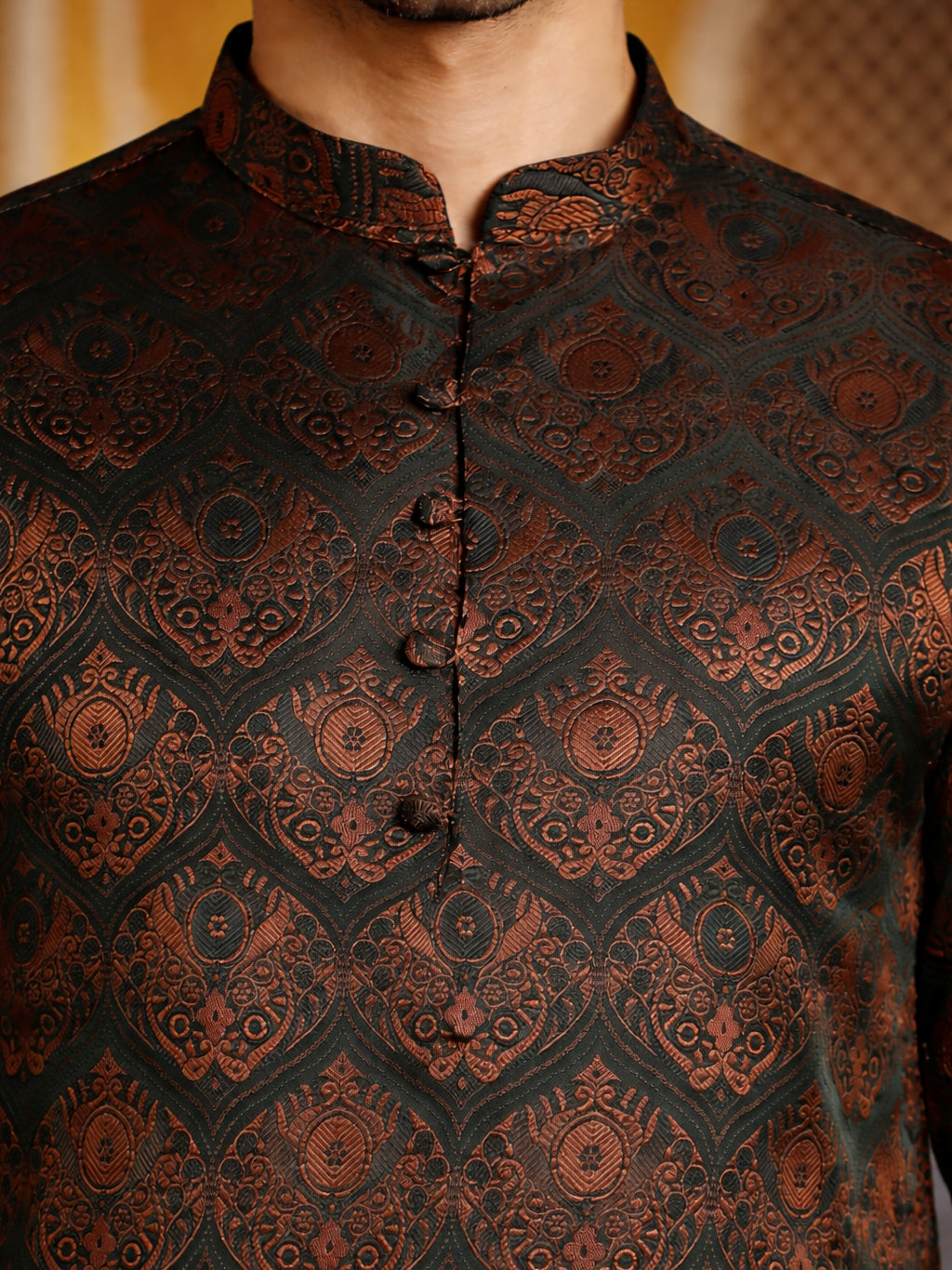 Jacquard Silk Kurta Pyjama Set for Men ( JOKP B-P 5043Bronze )
