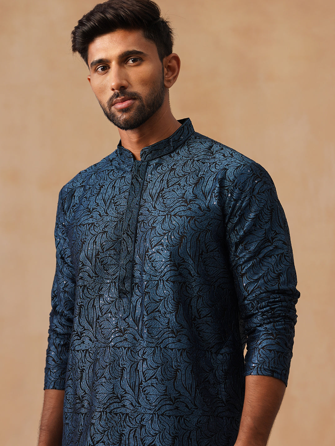 Embroidered & Sequins Straight Kurta with Pyjamas ( JOKP B-P 5205 B-P 5205Peacock )