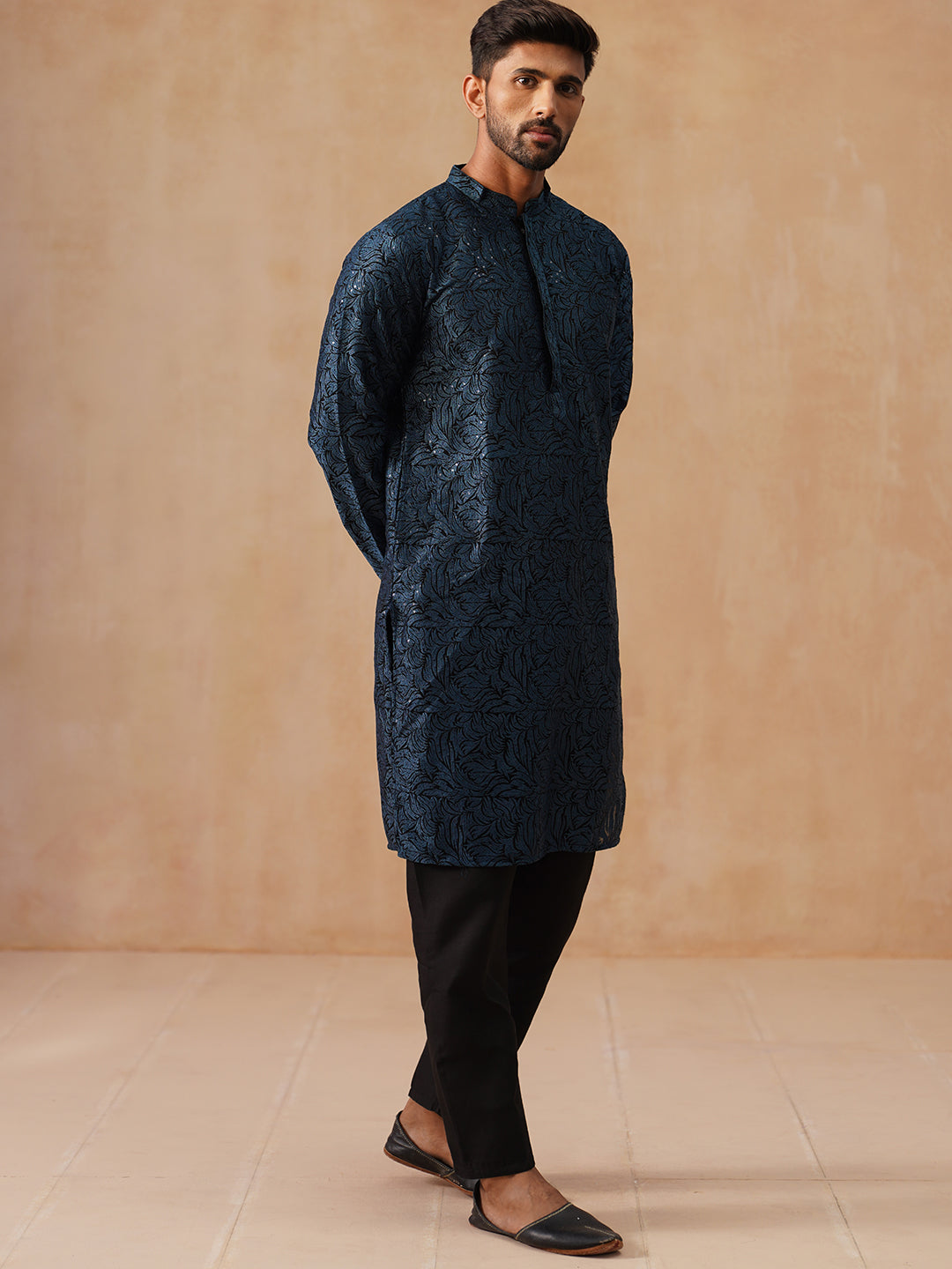Embroidered & Sequins Straight Kurta with Pyjamas ( JOKP B-P 5205 B-P 5205Peacock )
