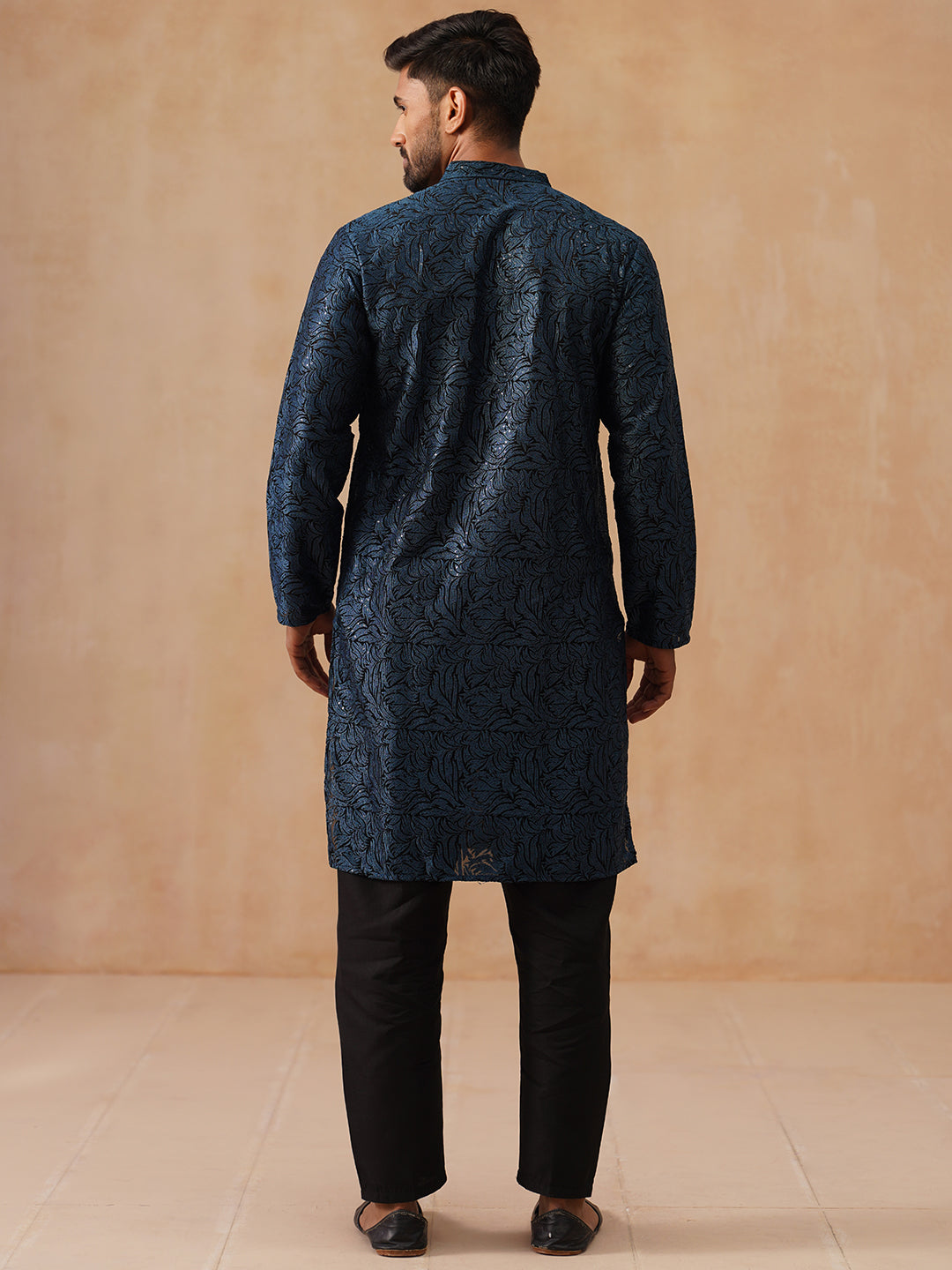 Embroidered & Sequins Straight Kurta with Pyjamas ( JOKP B-P 5205 B-P 5205Peacock )