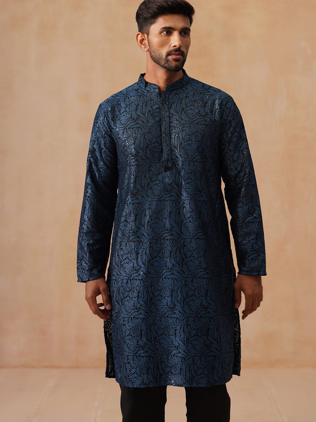 Embroidered & Sequins Straight Kurta with Pyjamas ( JOKP B-P 5205 B-P 5205Peacock )