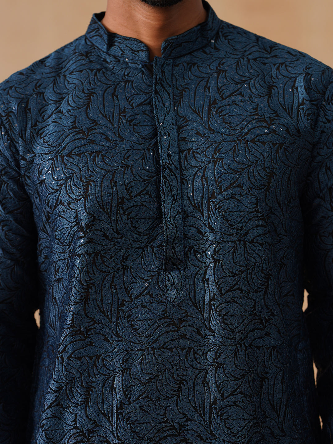 Embroidered & Sequins Straight Kurta with Pyjamas ( JOKP B-P 5205 B-P 5205Peacock )