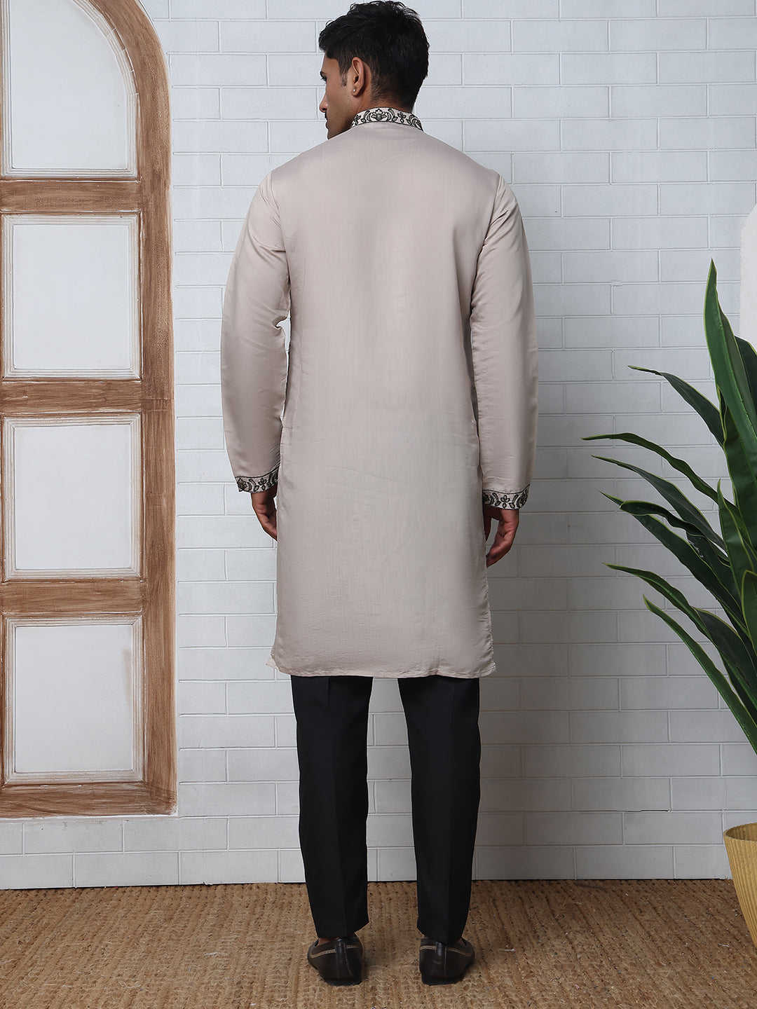 Embroidered & Sequins Kurta Set For Men (JOKP P B-P 5226 Beige )