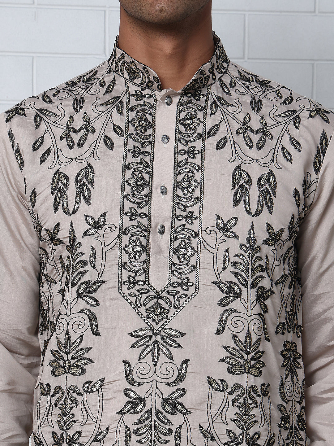 Embroidered & Sequins Kurta Set For Men (JOKP P B-P 5226 Beige )