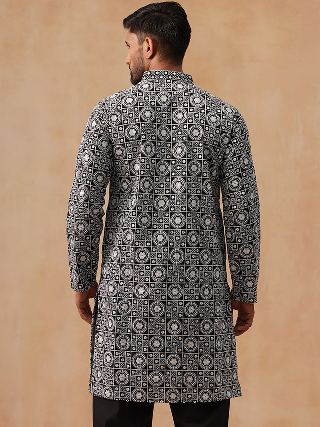 Classic Geometric Embroidered Kurtas ( KO 5279 Black )