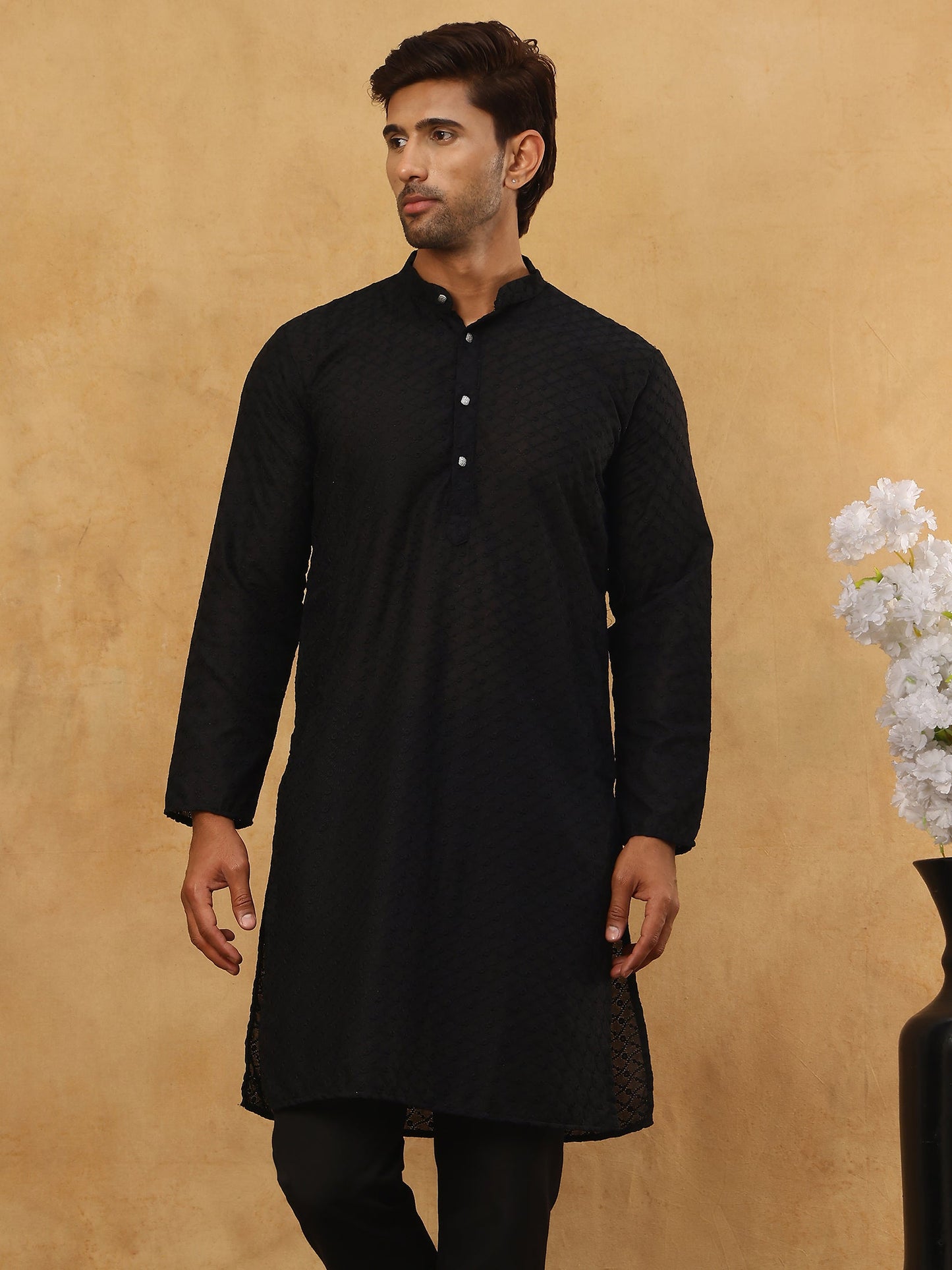 Men’s Ethnic Chikankari Kurta Pyjama ( JOKP B-P 561Black )