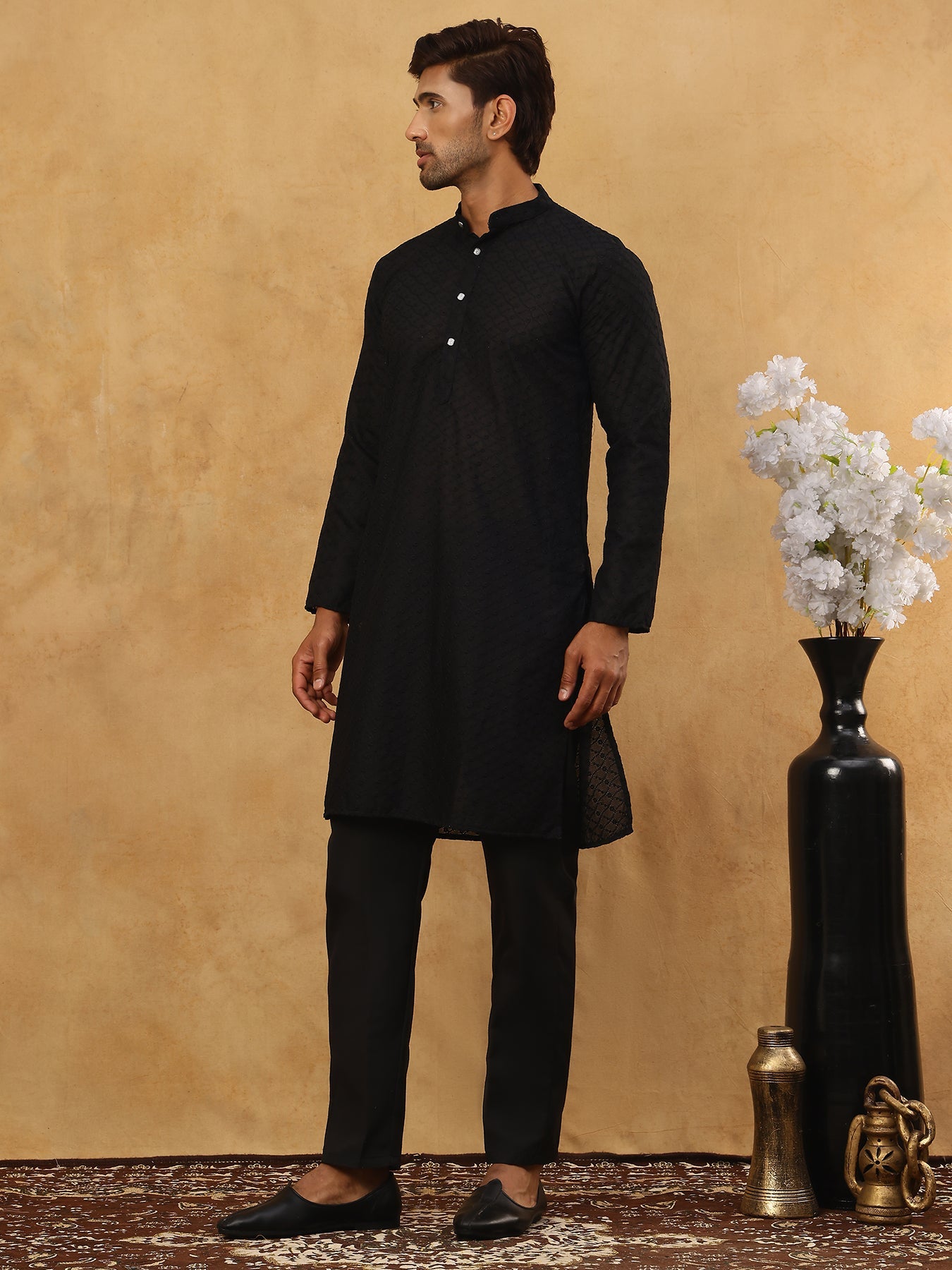 Men’s Ethnic Chikankari Kurta Pyjama ( JOKP B-P 561Black )
