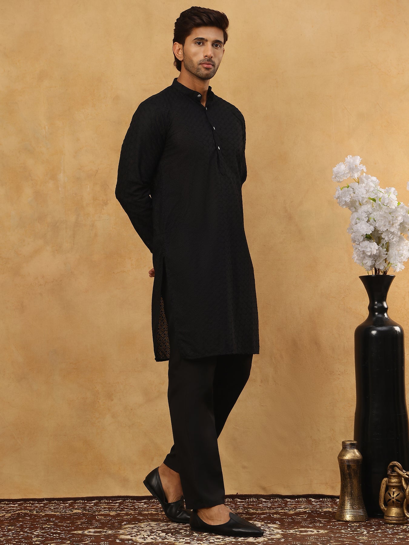 Men’s Ethnic Chikankari Kurta Pyjama ( JOKP B-P 561Black )