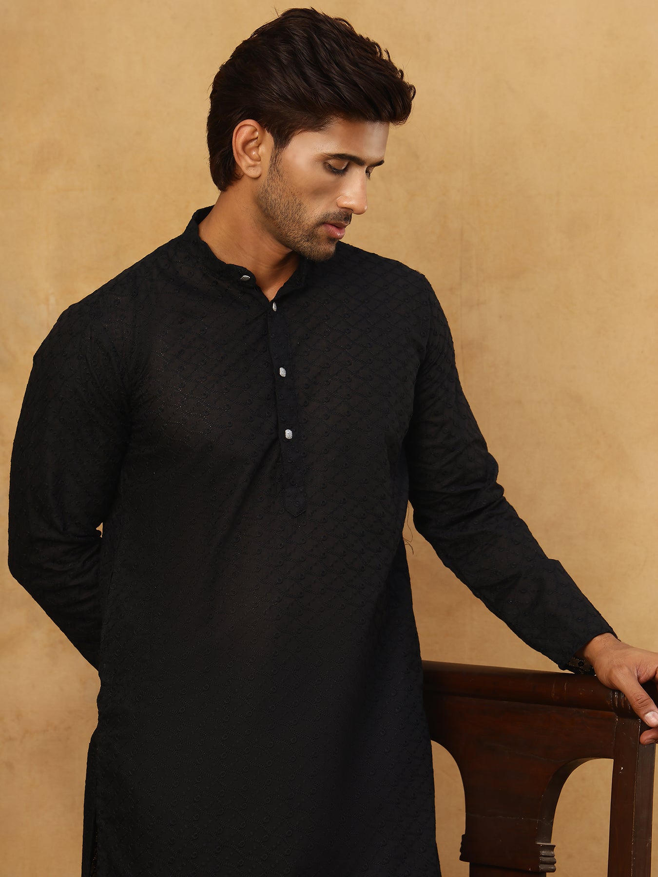 Men’s Ethnic Chikankari Kurta Pyjama ( JOKP B-P 561Black )