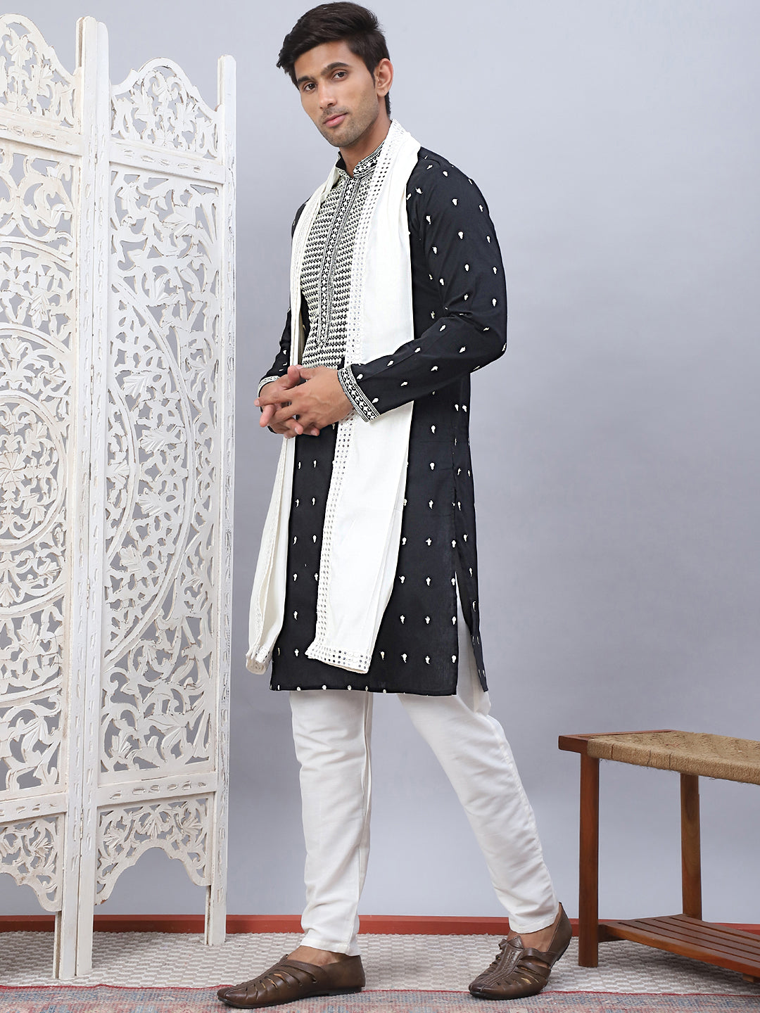 Sequins Embroidered Kurta Pyjama With Dupatta Set