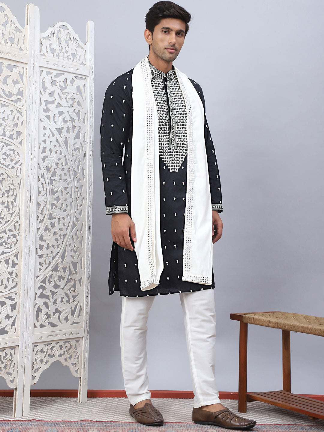 Sequins Embroidered Kurta Pyjama With Dupatta Set