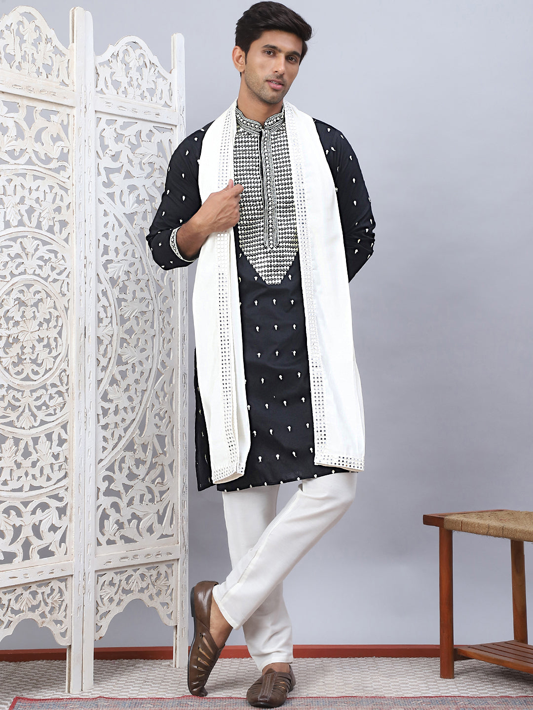 Sequins Embroidered Kurta Pyjama With Dupatta Set