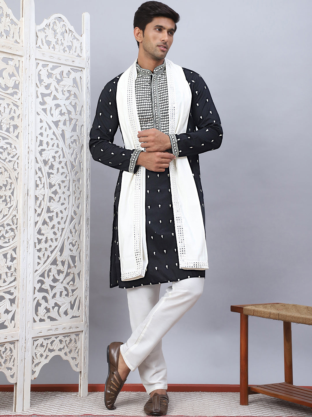 Sequins Embroidered Kurta Pyjama With Dupatta Set