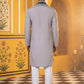 Embroidered Silk Blend Kurta Pyjama and Dupatta Set for Men ( JOKP P D 5077Grey )