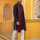 Embroidered Silk Blend Kurta Pyjama and Dupatta Set for Men ( JOKP P D 5077Navy )