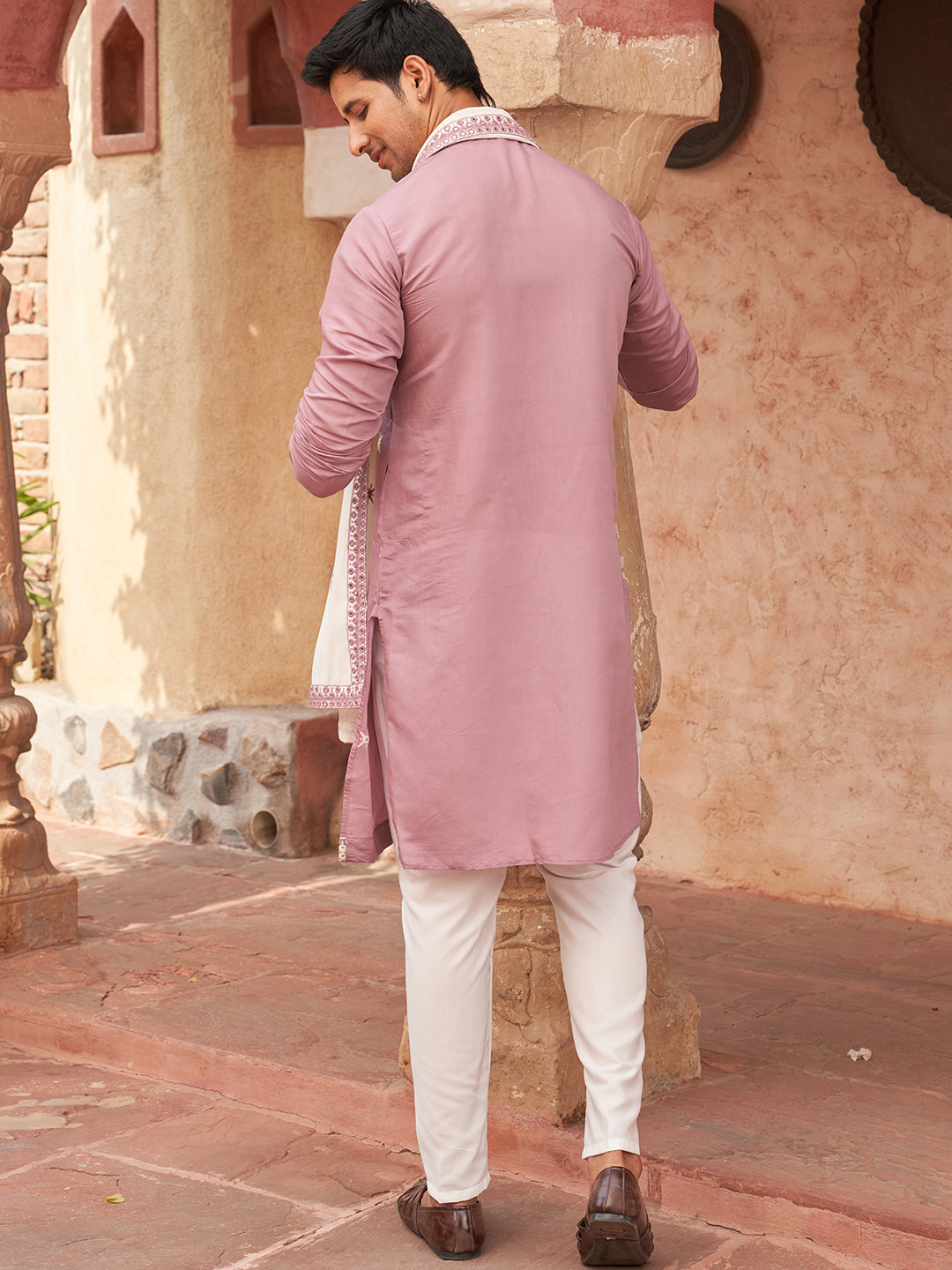 Embroidered Silk Blend Kurta Pyjama and Dupatta Set for Men (JOKP D 5077 Purple ) [FF] [N-13-15]