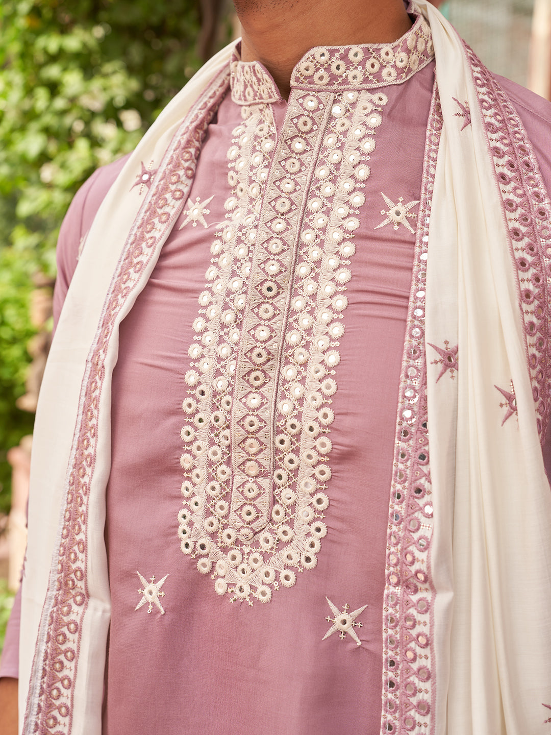 Embroidered Silk Blend Kurta Pyjama and Dupatta Set for Men (JOKP D 5077 Purple ) [FF] [N-13-15]