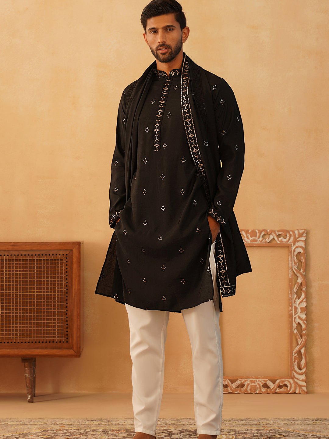 Embroidered & Sequin Kurta Pyjama With Dupatta