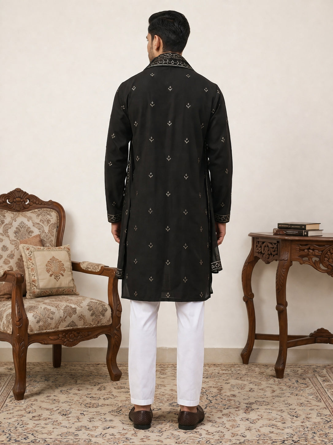 Silk Blend Embroidered Kurta Pyjama with Dupatta ( JOKP P D 5088Black )
