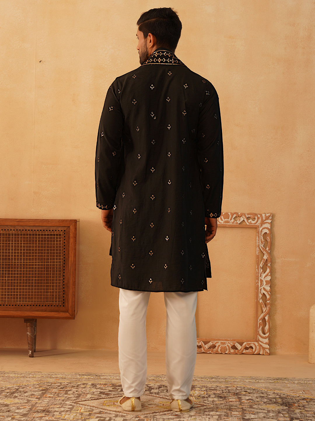 Embroidered Kurta with Dupatta Set for Men ( KOD 5088 black )