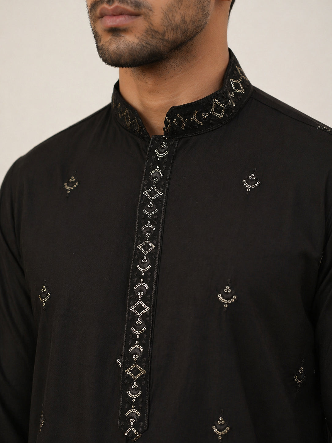 Silk Blend Embroidered Kurta Pyjama with Dupatta ( JOKP P D 5088Black )