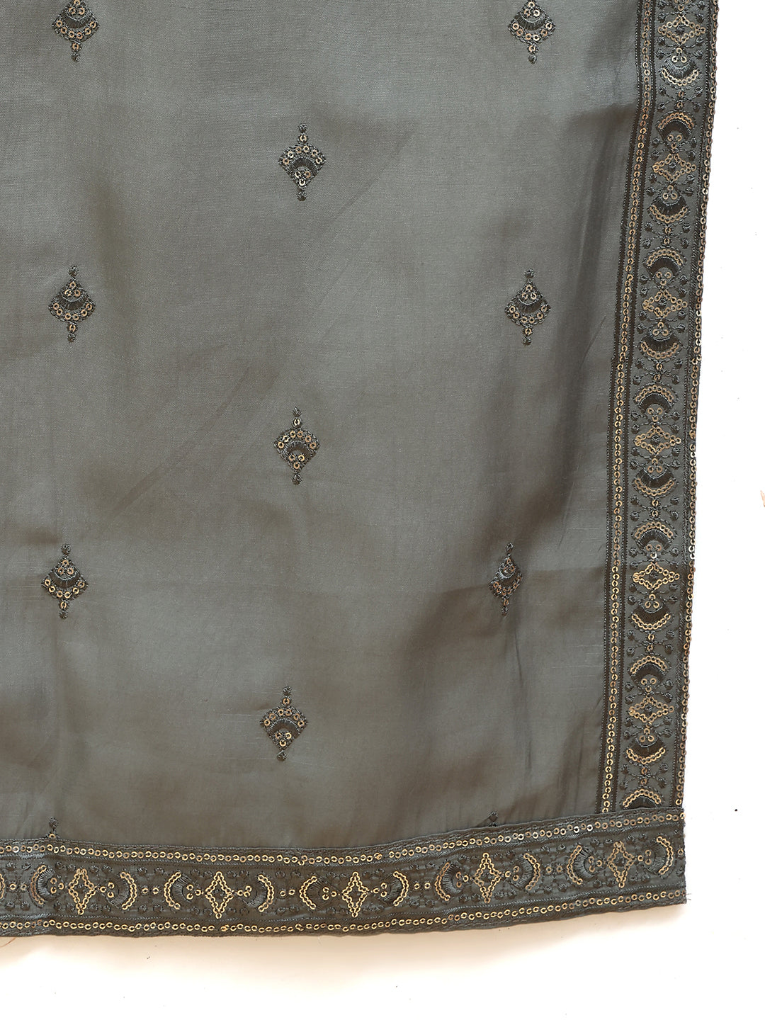 Embroidered & Sequin Kurta Pyjama With Dupatta ( JOKP D 5088 Grey ) [FF] [F1-2 & M-3-4]