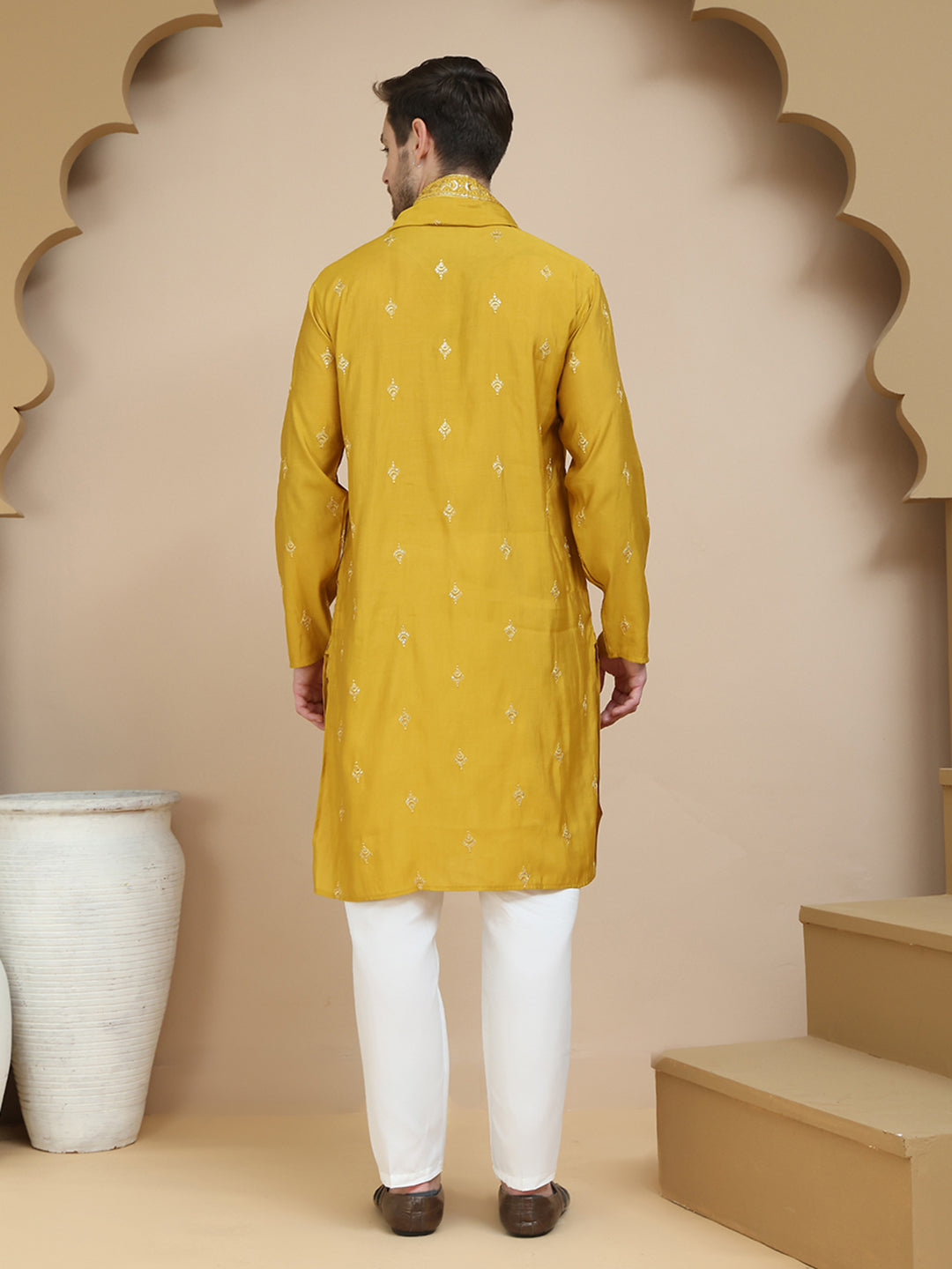 Embroidered & Sequin Kurta With Dupatta ( KOD 5088 mustard )