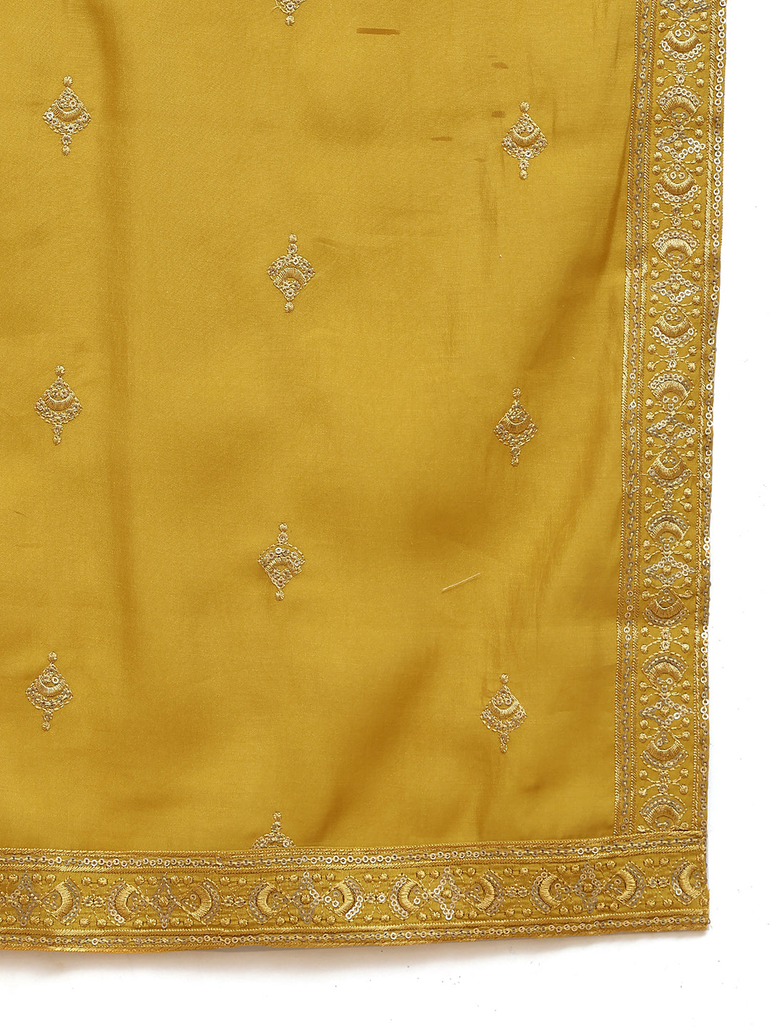 Embroidered & Sequin Kurta Pyjama With Dupatta ( JOKP D 5088 Mustard )