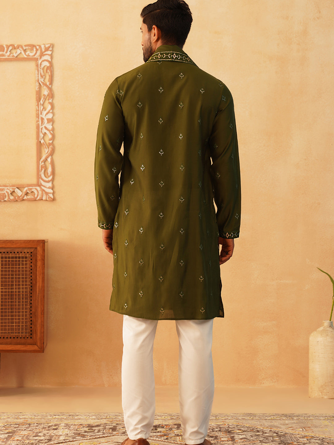 Embroidered Kurta with Dupatta Set for Men ( KOD 5088 olive )