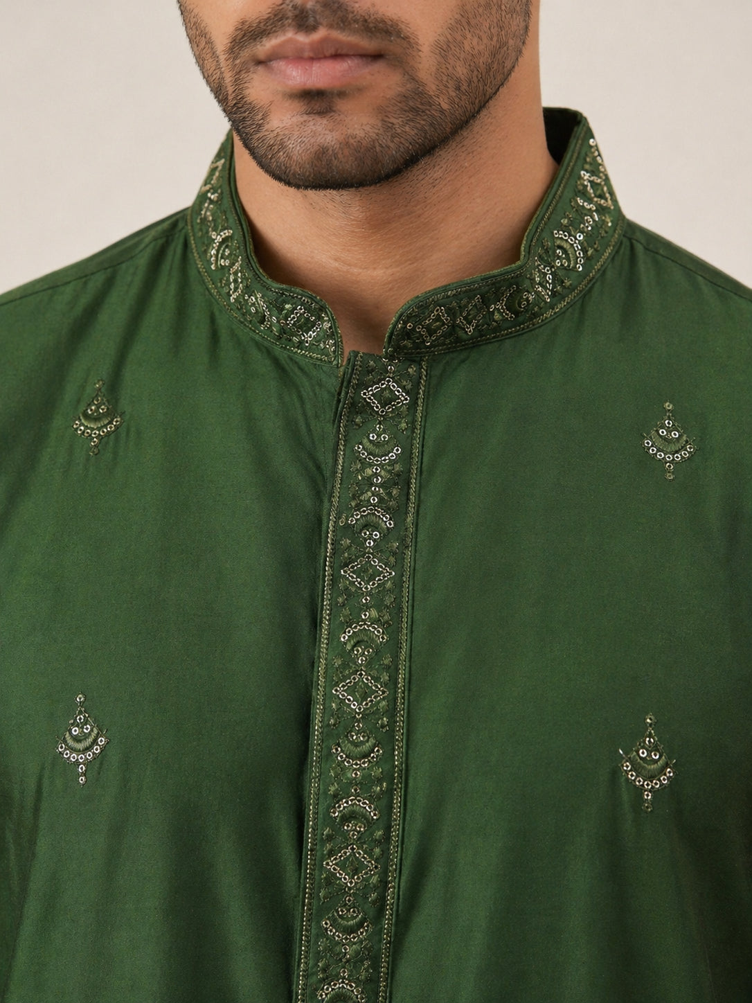 Silk Blend Embroidered Kurta Pyjama with Dupatta ( JOKP P D 5088Olive )
