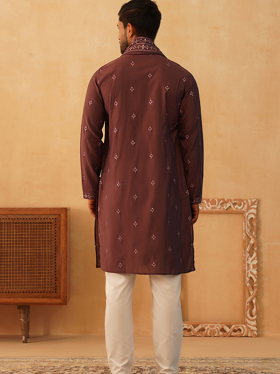 Embroidered Kurta with Dupatta Set for Men ( KOD 5088 purple )