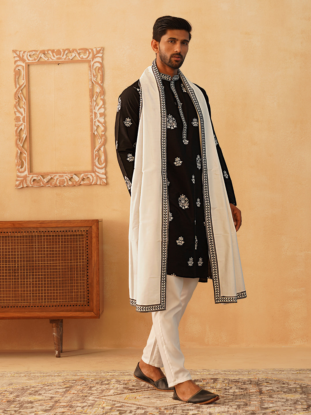 Embroidered & Sequin Kurta Pyjama With Dupatta ( JOKP D 5091Black )