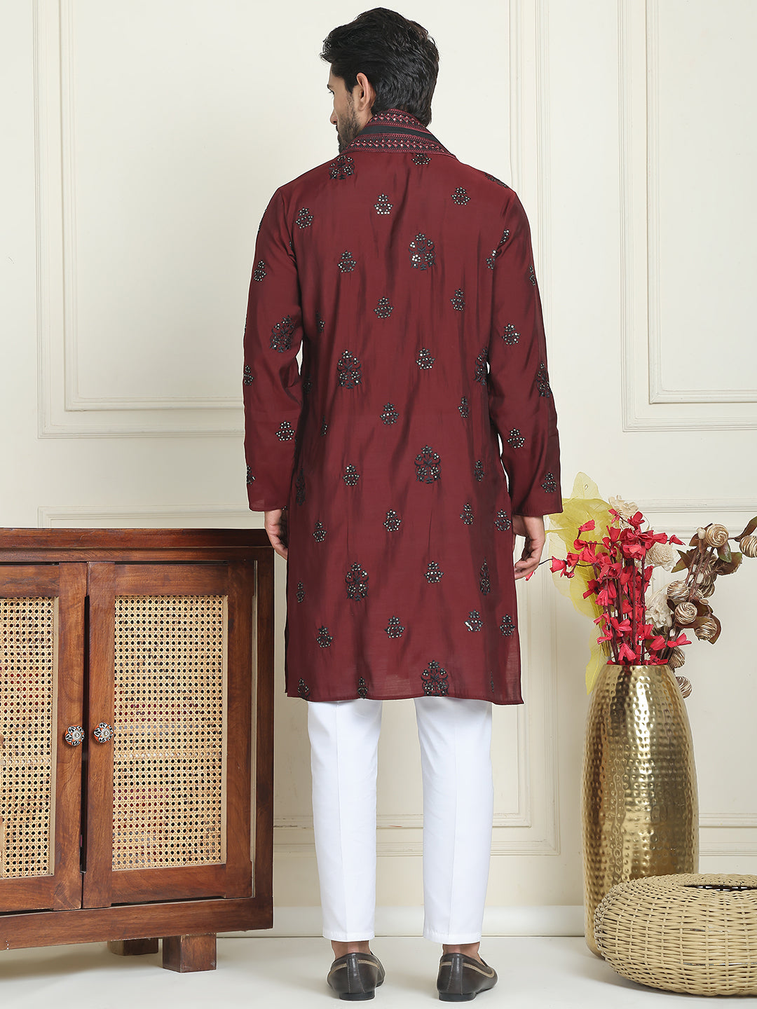 Embroidered & Sequin Kurta Pyjama With Dupatta ( JOKP P D 5091 Maroon ) [FF] [M16-18 & N16-18]