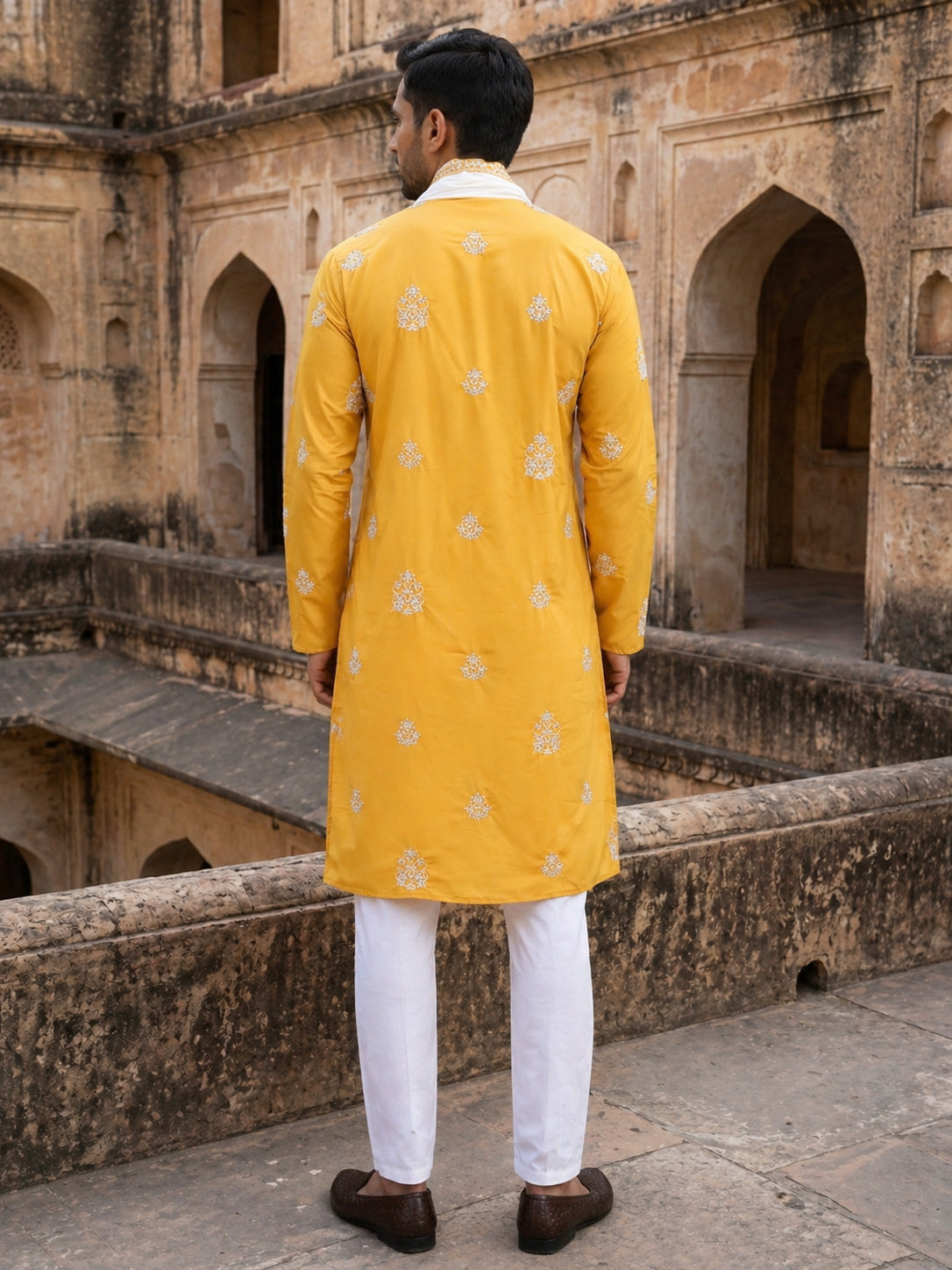Embroidered & Sequin Kurta Pyjama With Dupatta ( JOKP P D 5091Mustard )