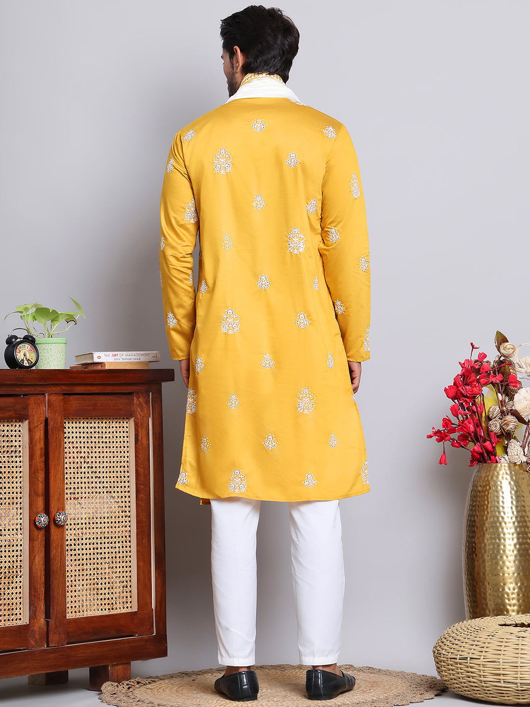 Embroidered & Sequin Kurta Pyjama With Dupatta ( JOKP D 5091Mustard )