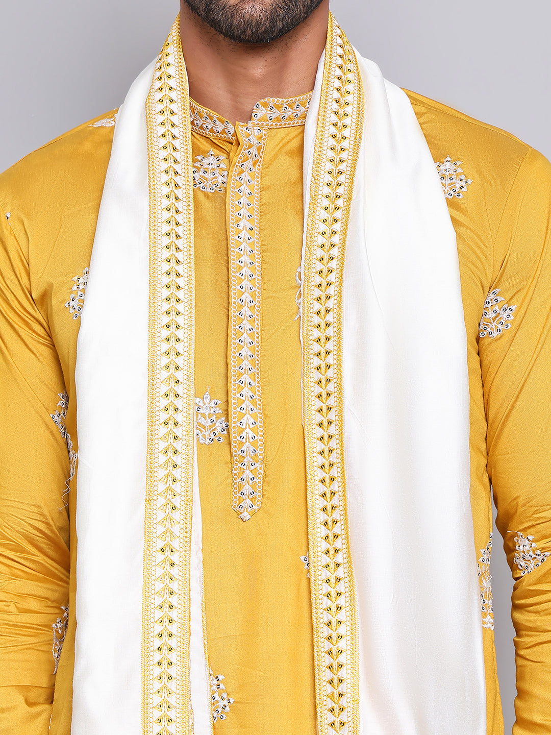 Embroidered & Sequin Kurta Pyjama With Dupatta ( JOKP D 5091Mustard )