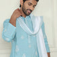Embroidered & Sequin Kurta Pyjama With Dupatta ( JOKP P D 5091 Sky )