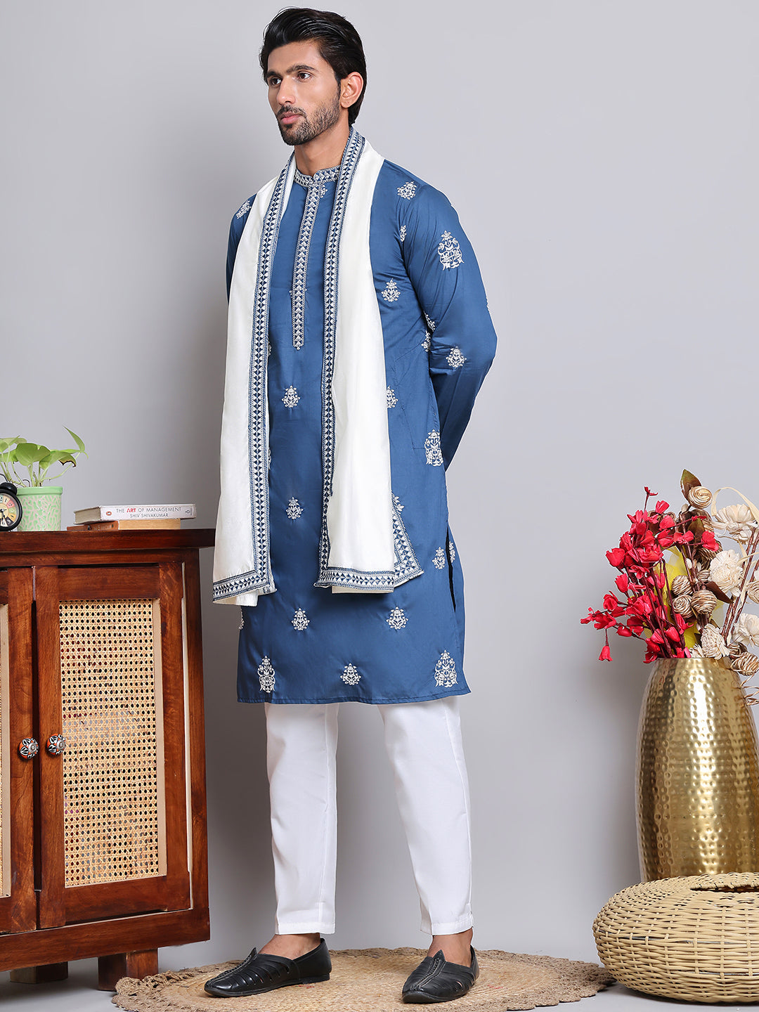 Embroidered & Sequin Kurta Pyjama With Dupatta ( JOKP D 5091Teal ) [FF] [M16-18 & N16-18]