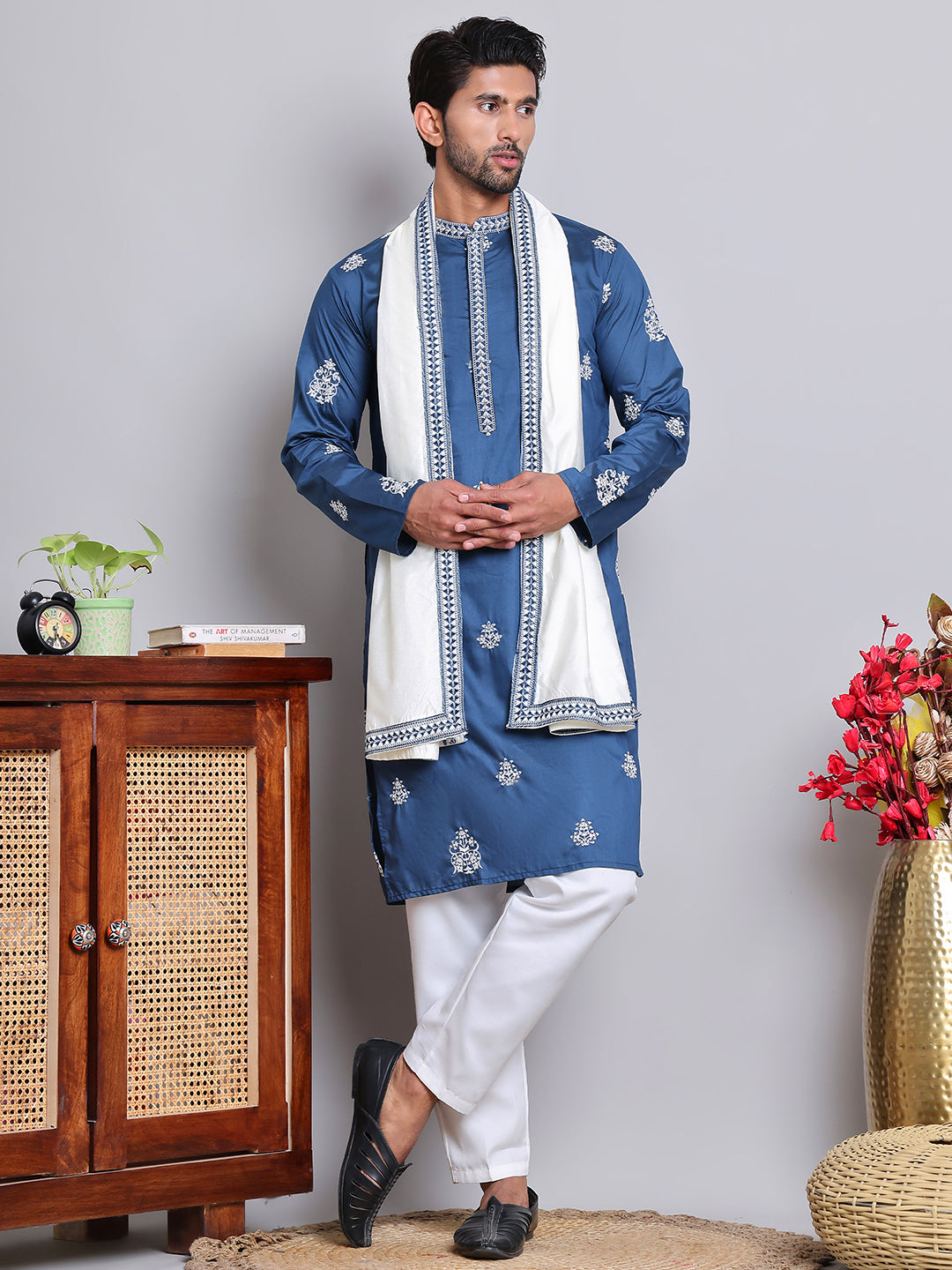 Embroidered & Sequin Kurta Pyjama With Dupatta ( JOKP D 5091Teal ) [FF] [M16-18 & N16-18]