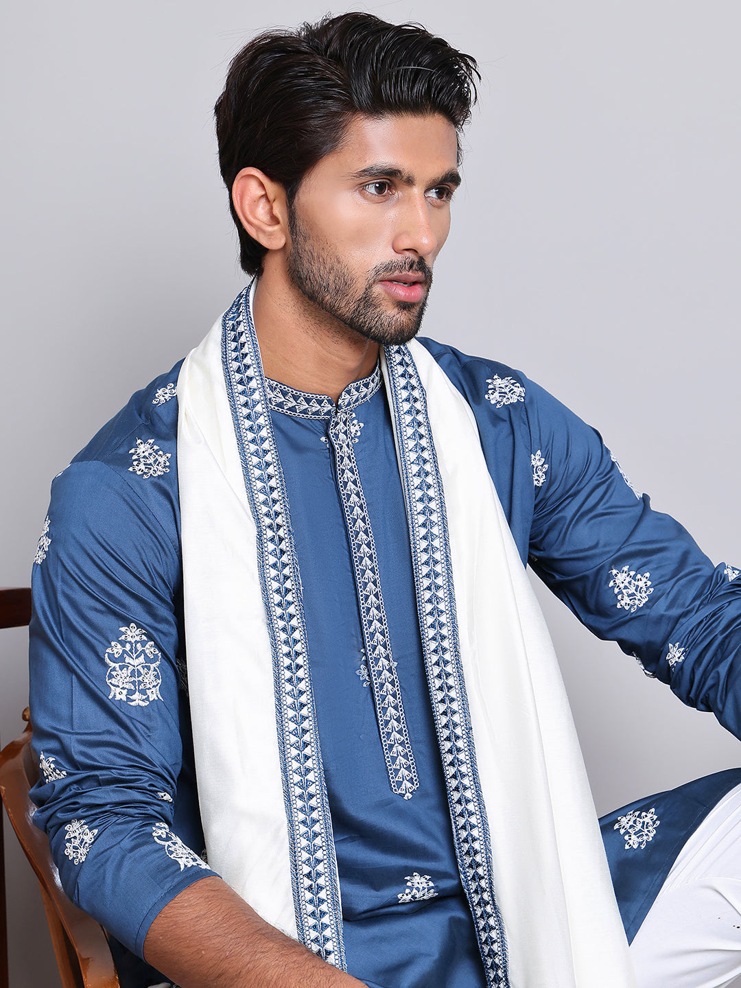 Embroidered & Sequin Kurta Pyjama With Dupatta ( JOKP D 5091Teal ) [FF] [M16-18 & N16-18]