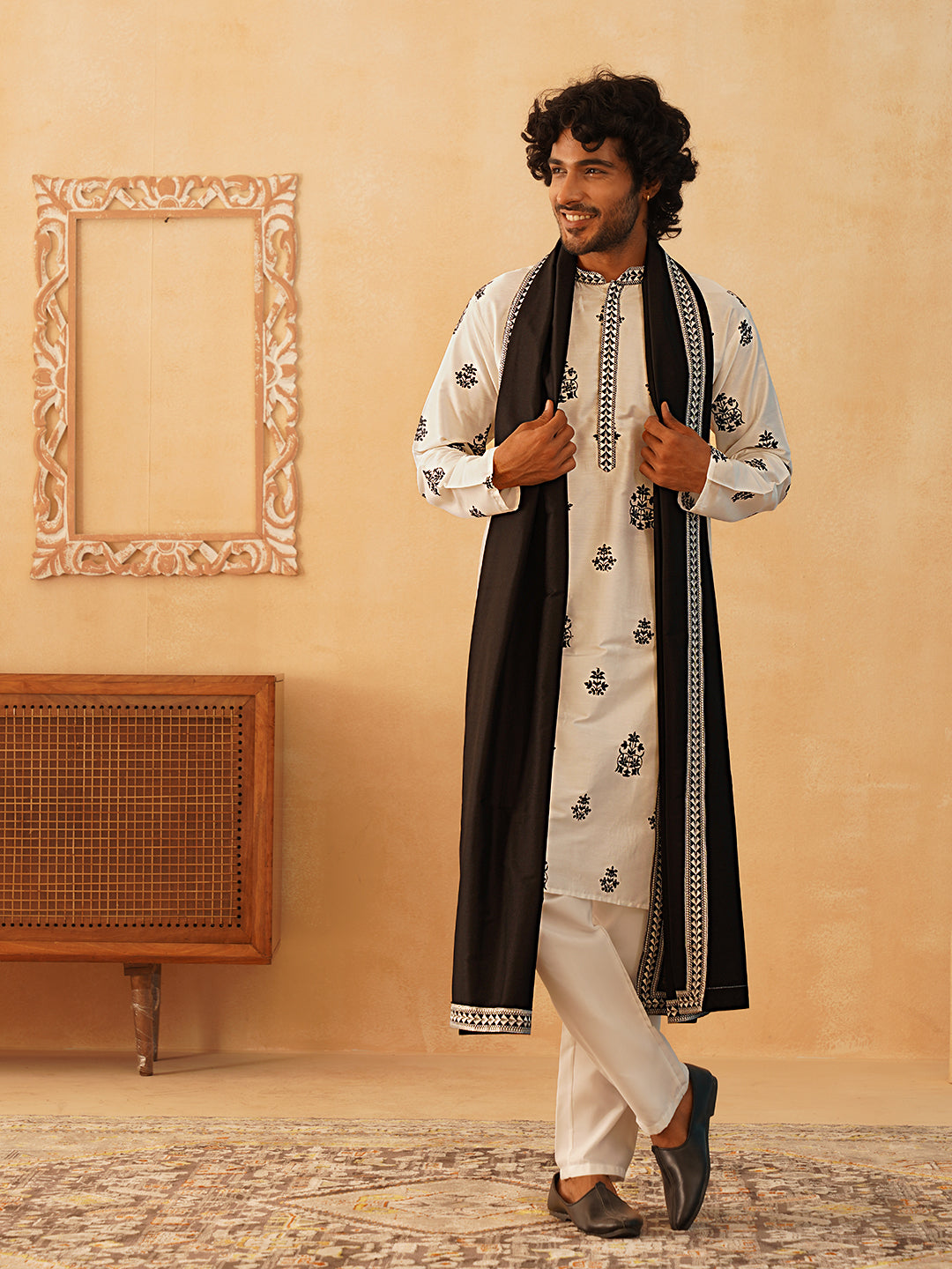 Embroidered & Sequin Kurta With Dupatta ( KOD 5091 white )